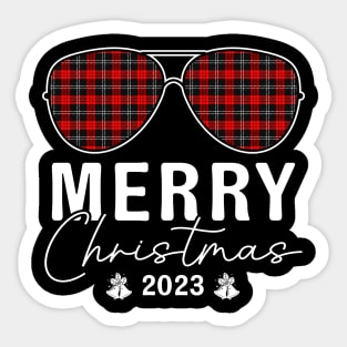 Sunglass Plaid Merry Christmas 2023 For Family Matching Sticker